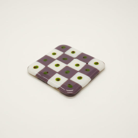 Womenmart Olive Checkerboard Glass Coaster Purple
