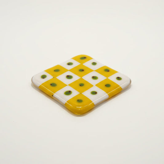Womenmart Olive Checkerboard Glass Coaster Yellow