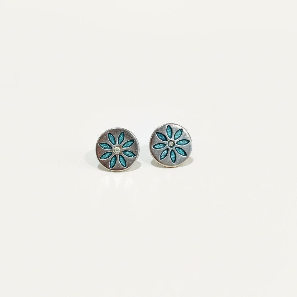 Womenmart Hand Painted Vintage Tack Studs Teal Daisy