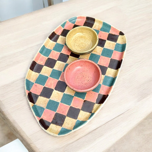 Womenmart Checkered Tray Set