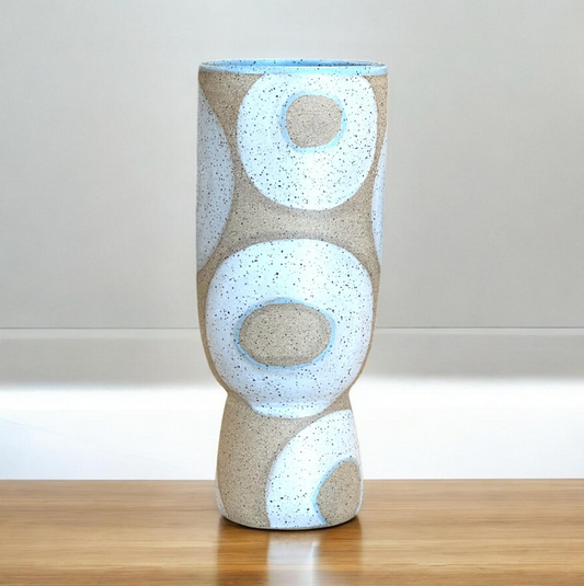 Womenmart White and Blue Circle Vase