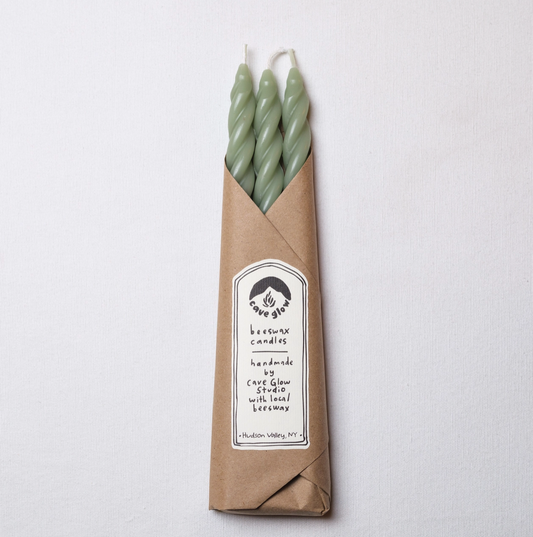 Womenmart Sage Beeswax Spiral Taper Candle Set