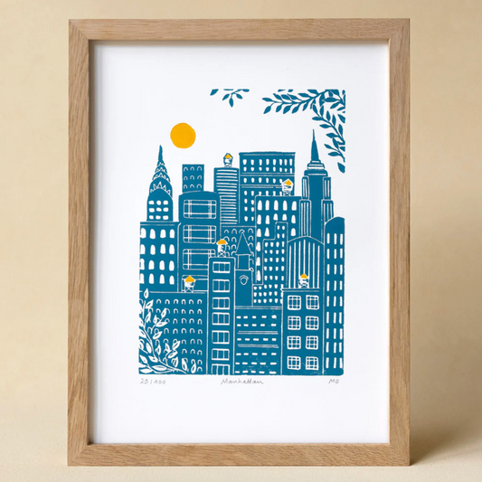 Womenmart Manhattan Skyline Linocut Print