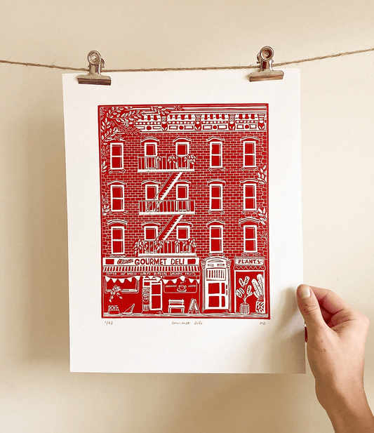 Womenmart Gourmet Deli Linocut Print