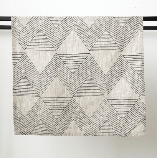 Womenmart Hand Printed Napkin Charcoal Zig Zag