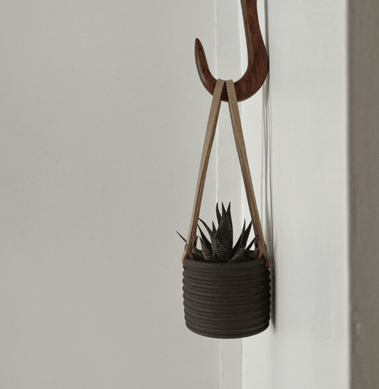 Womenmart Ribbed Hanging Plant Pot Black Clay