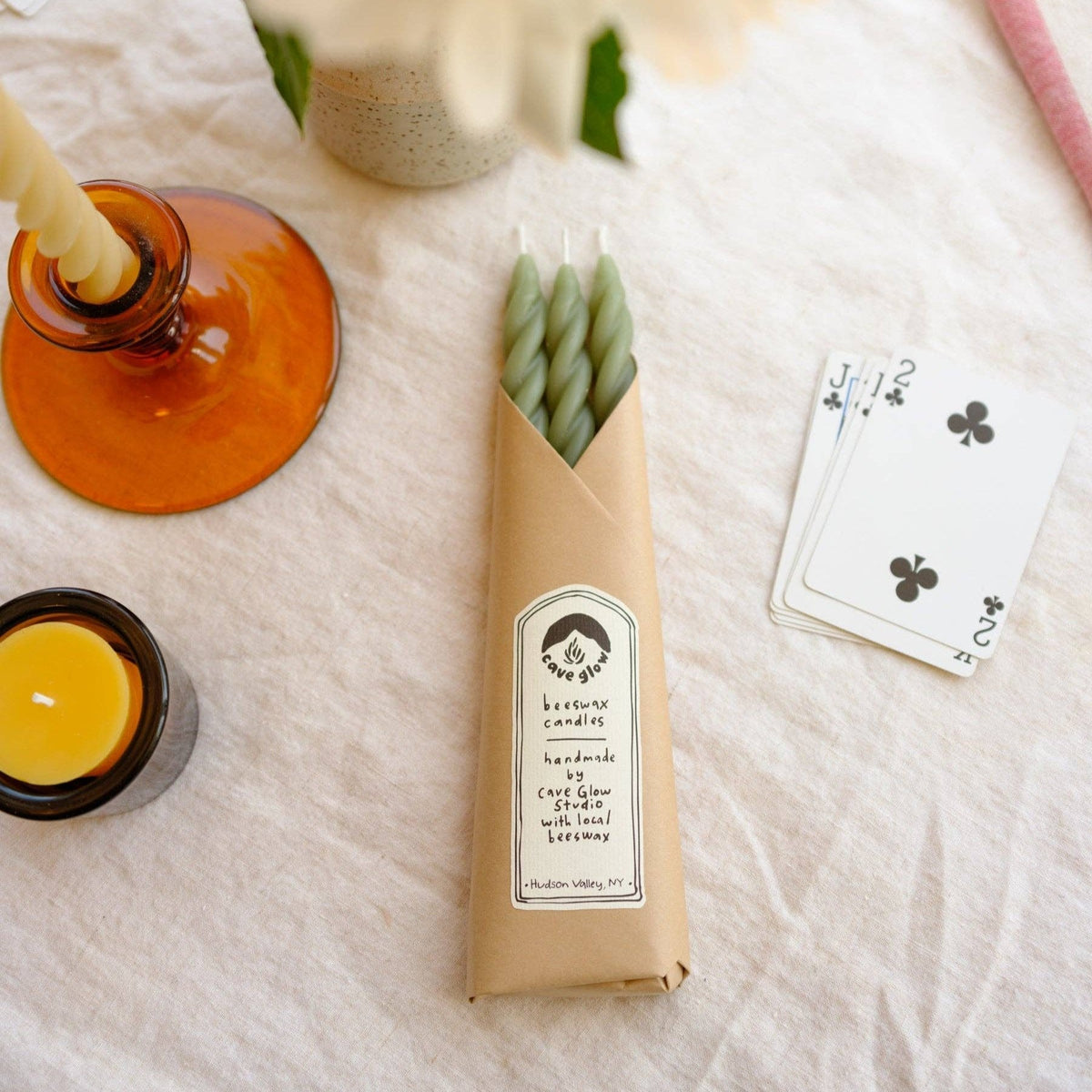Womenmart Sage Beeswax Spiral Taper Candle Set view 3