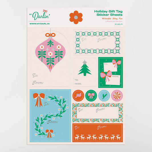 Womenmart Silver Foil Holiday Gift Tag Sticker Sheet Set