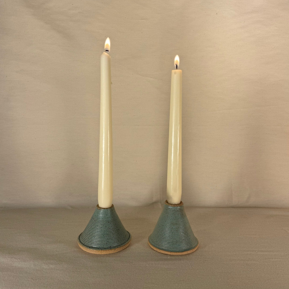 Womenmart Teal Ribbed Candle Holder Set