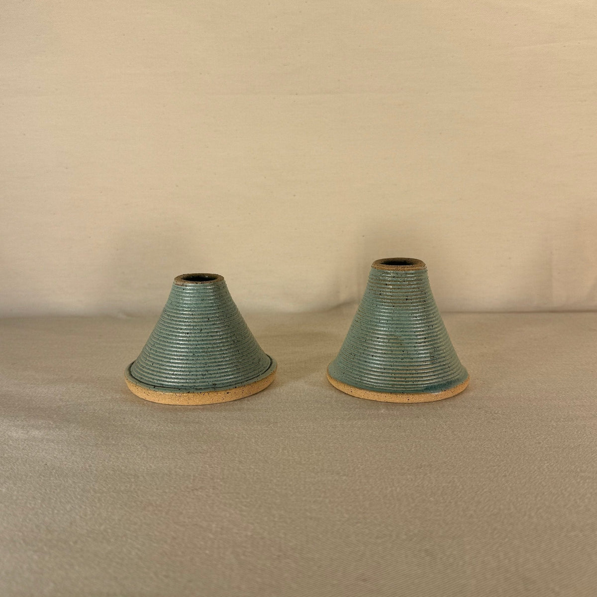 Womenmart Teal Ribbed Candle Holder Set view 2